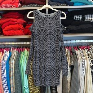 As U Wish blue/navy print off the shoulder long sleeve burn out dress size S